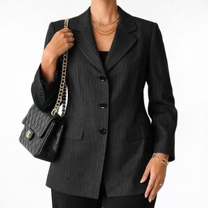 JONES NEW YORK SUIT Blazer‎ Jacket Womens Black Pinstripe Size 8 Career Office M